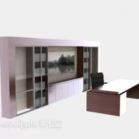 Mdf Work Desk With Side Cabinet 3d model