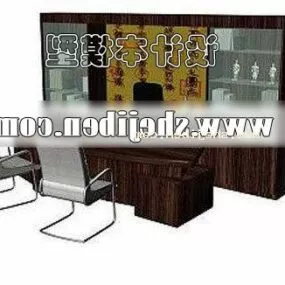 Desk With Cantilever Chair And Cabinet 3d model