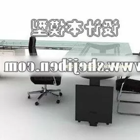 L Shape Corner Desk With Chair 3d model