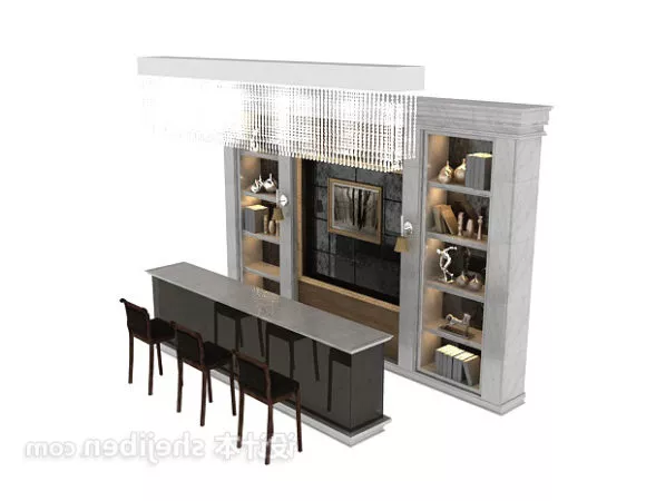 Bookcase With Bar Counter And Chair 3d model Bookcase With Bar Counter And Chair 3d model