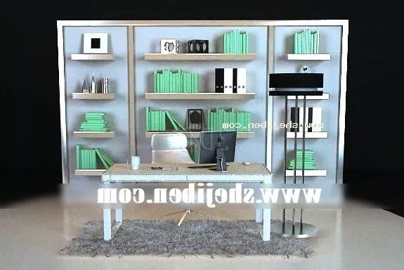 Wood Bookcase At Corner 3d model