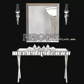 White Dresser Table With Mirror 3d model