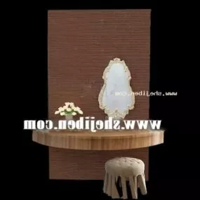 Wood Dresser Table With Antique Mirror 3d model