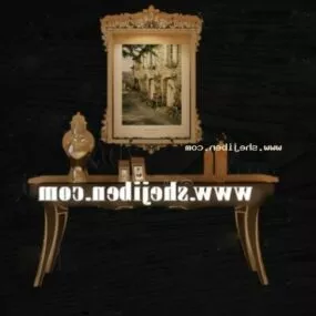 Antique Dresser Table With Classic Mirror 3d model