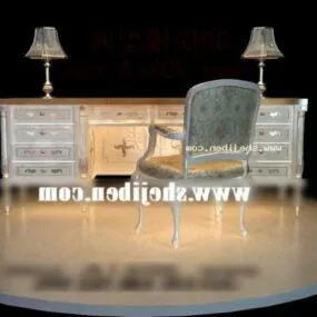 Dresser Table With Mirror And Chair 3d model