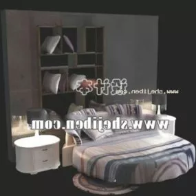 Round Bed With Cabinet Backwall 3d model