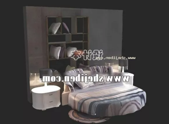 Round Bed With Cabinet Backwall 3d model Round Bed With Cabinet Backwall 3d model