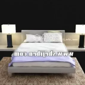 Modern Bed With Lamp And Nightstand 3d model