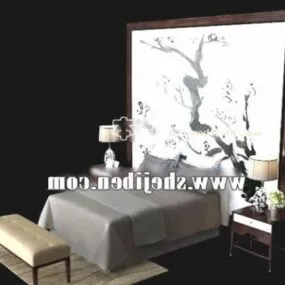 Bed With Bench Nightstand 3d model