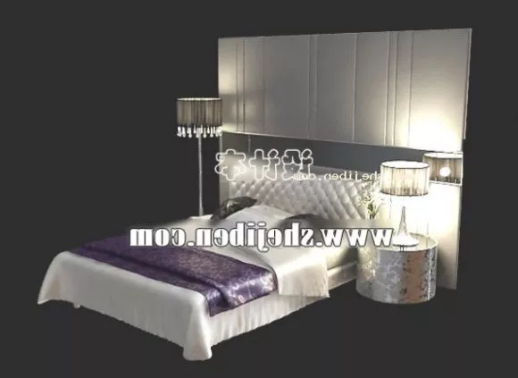 White Modern Bed With Photo Frame Decorative 3d model