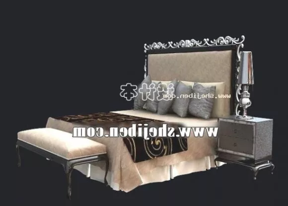 Vintage Texture Bed With Blanket 3d model