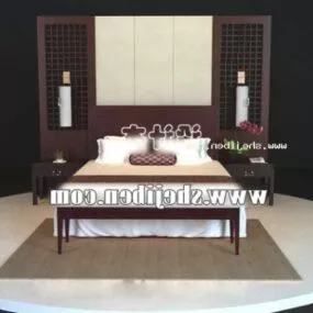 Chinese Double Bed With Backwall 3d model