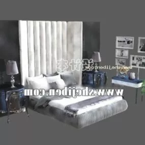 Double Bed With Wall Decoration 3d model