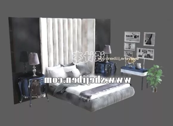 Old Style Bed With Red Blanket 3d model