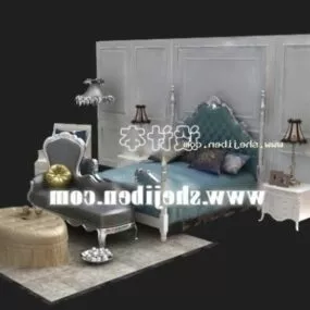 Bed With Recliner European Full Set 3d model