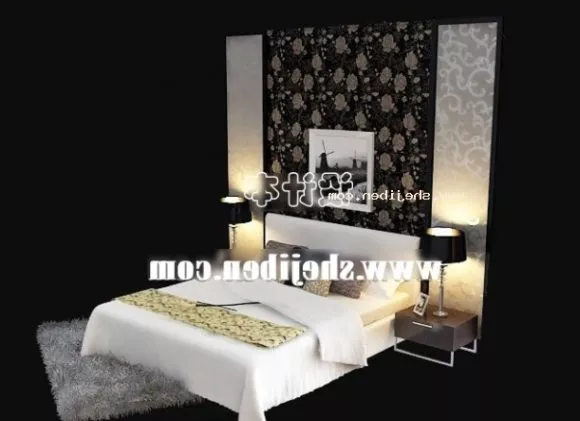 Bed With Backwall 3d model Bed With Backwall 3d model