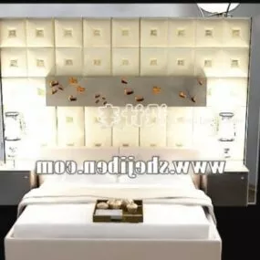 White Double Bed Hotel Room 3d model