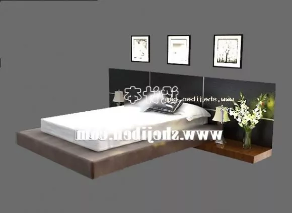 Classic Bed With Carpet On Round Floor 3d model