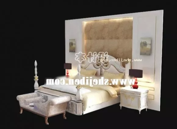 Bed Retro Style With Blanket 3d model