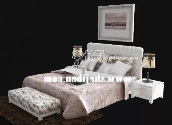 Bed With Red Blanket 3d model