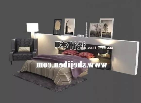 Simple Wood Bunk Bed With Mattress 3d model