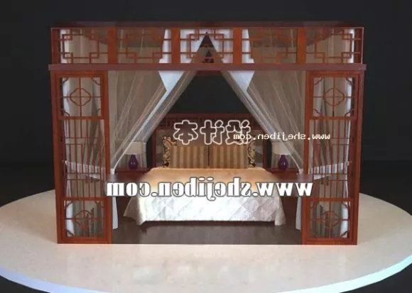 Modern Bed With Brown Mattress 3d model