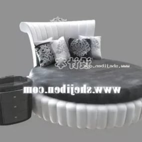 Bedroom Round Bed With Mattress And Pillows 3d model