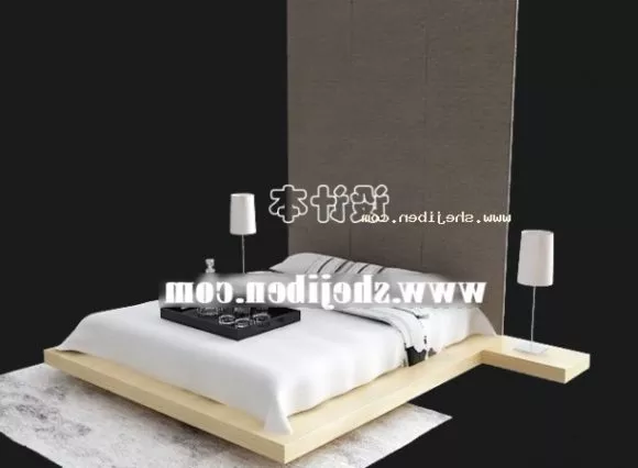 White Bed With Texture Mattress And Pillow 3d model