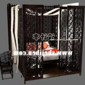Chinese Black Wooden Poster Bed 3d model
