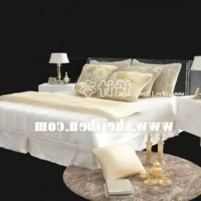 Elegant Double Bed With Round Carpet 3d model