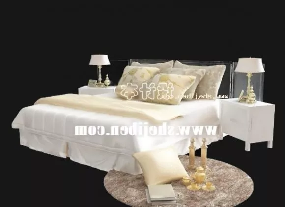 Elegant Double Bed With Round Carpet 3d model Elegant Double Bed With Round Carpet 3d model
