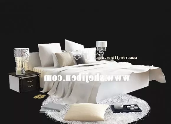 Simple Double Bed With Reading Lamps 3d model