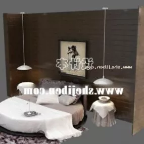 Round Bed With Wood Backwall 3d model