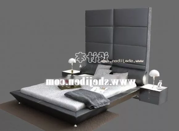Hotel Bed With Backwall And Nightstand 3d model