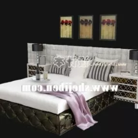 Elegant Bed With Painting On Backwall 3d model