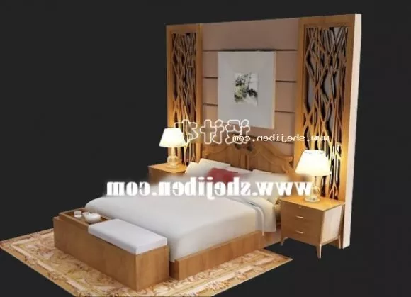 Realistic Bed With Pillows And Blanket Full Set 3d model