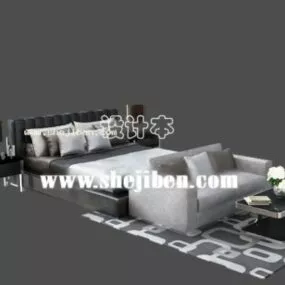 Bed With Sofa Combine 3d model