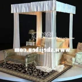 Antique Poster Bed With Boutique Ottoman And Carpet 3d model