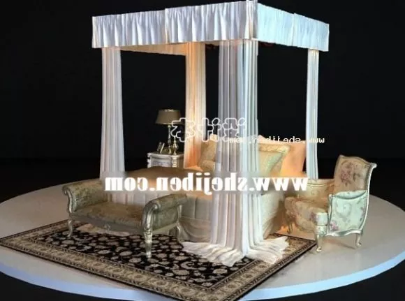 High Back Double Bed Letto With Mattress 3d model