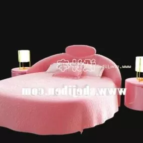 Round Bed Pink Color With Lamp 3d model