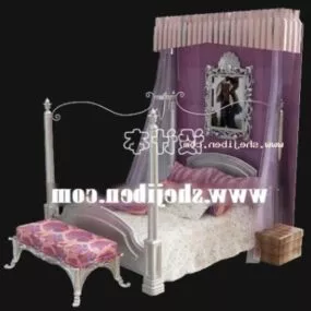 Poster Bed With Purple Curtain 3d model