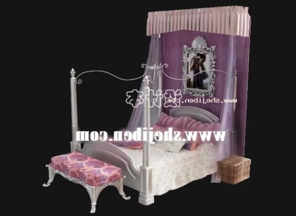 Double Bed Curved Edges 3d model