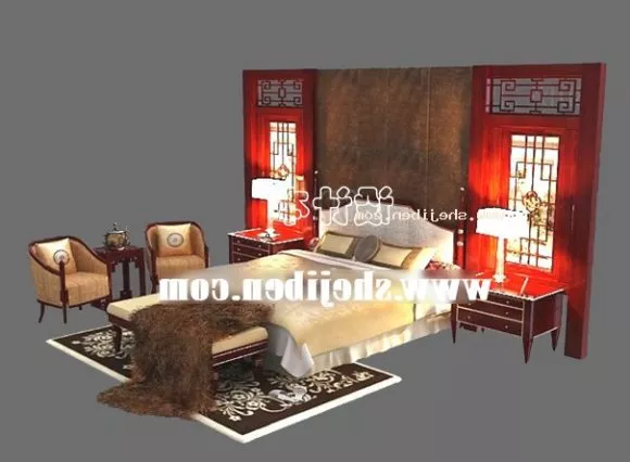 Ash Bedside Table With Two Drawers 3d model