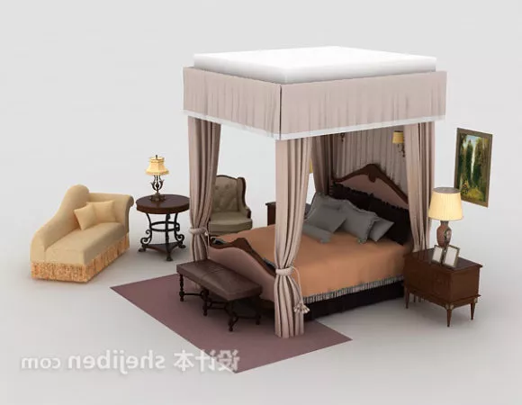 Hotel Double Bed With High Back 3d model
