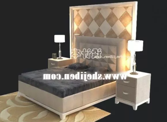 Grey Double Bed With Pink Blanket 3d model