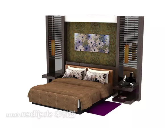 Minimalist Bed, Thin Upholstered 3d model