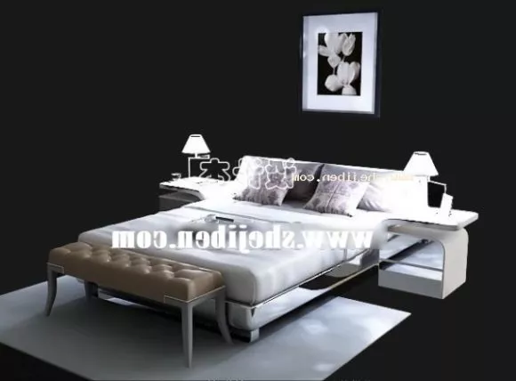 Simple Single Bed With Drawers 3d model