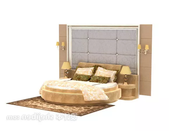 Round Bed With Backwall Partition 3d model Round Bed With Backwall Partition 3d model