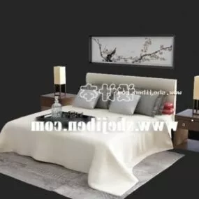 Double Bed With Carpet And Nighstand 3d model