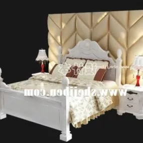 Boutique Bed With Beige Leather Back Panel 3d model